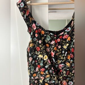 LOFT Black Floral Wide-Leg Jumpsuit with Multicolor Blooms